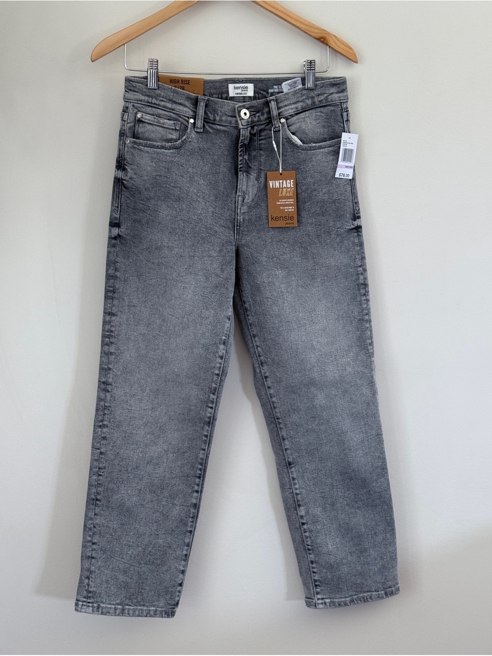 Kensie The Ella High Rise Straight Gray Jeans | Size 6/28 | NWT Vintage Luxe